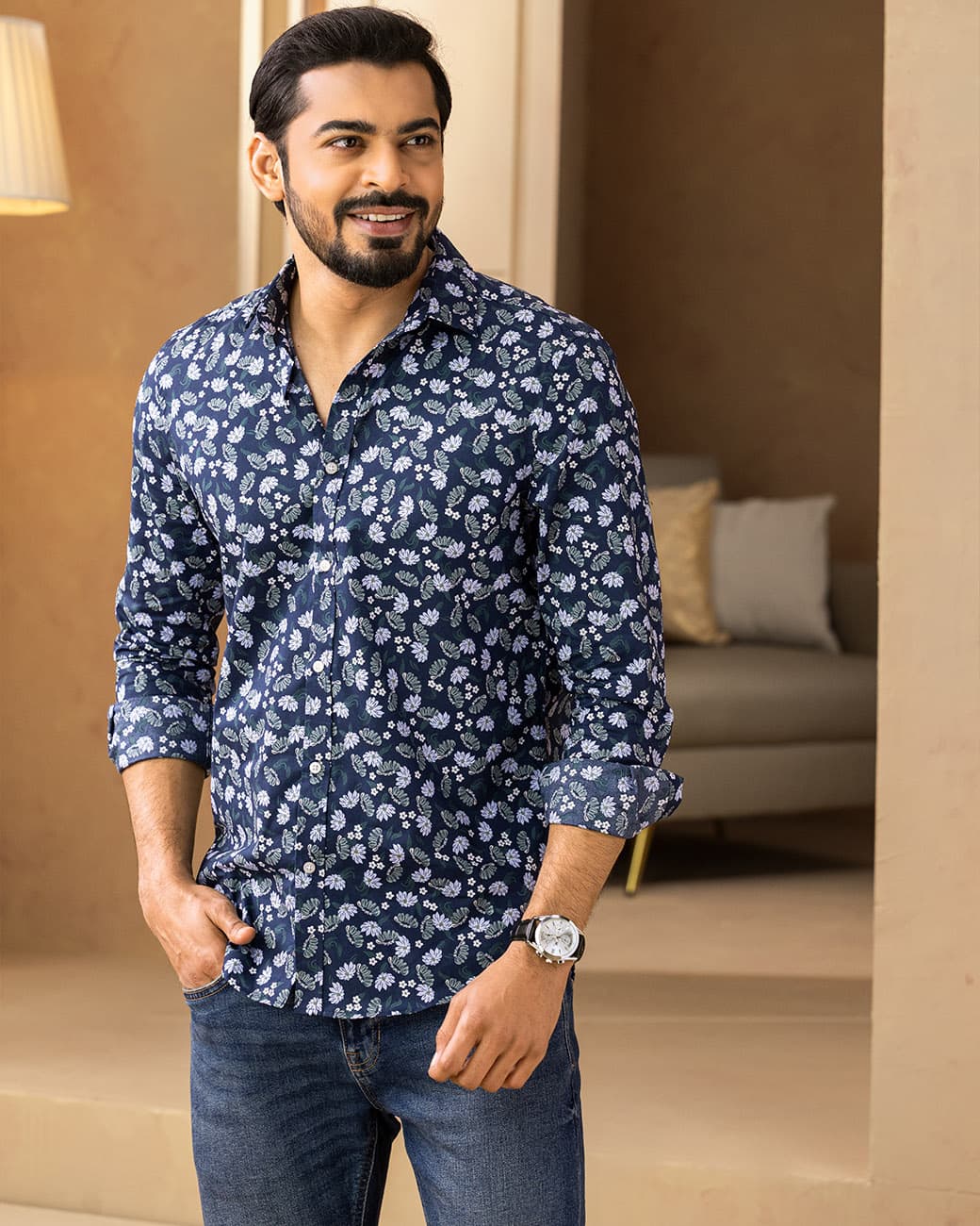 MENS CASUAL SHIRT (printed_navy)